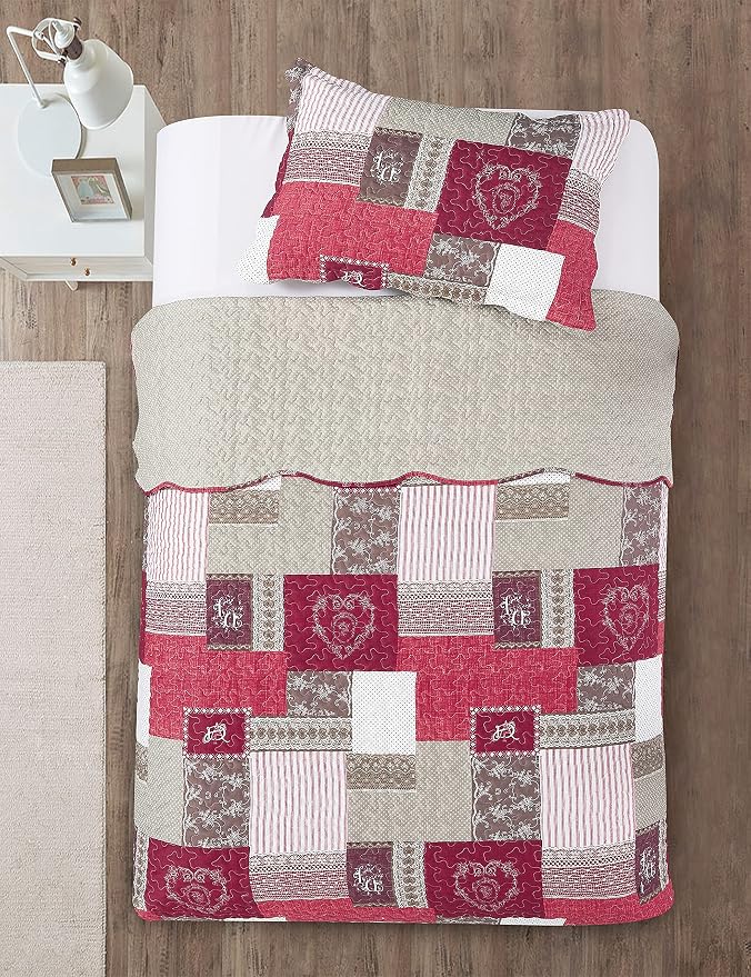 Brilliant Sunshine Burgundy Heart Love, Floral and Lace Patchwork, 2-Piece - Image 4