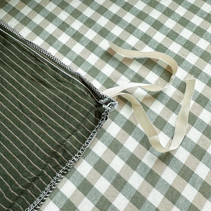 PinkMemory Green Striped Duvet Cover King 100% Washed Cotton Olive Green - Image 7